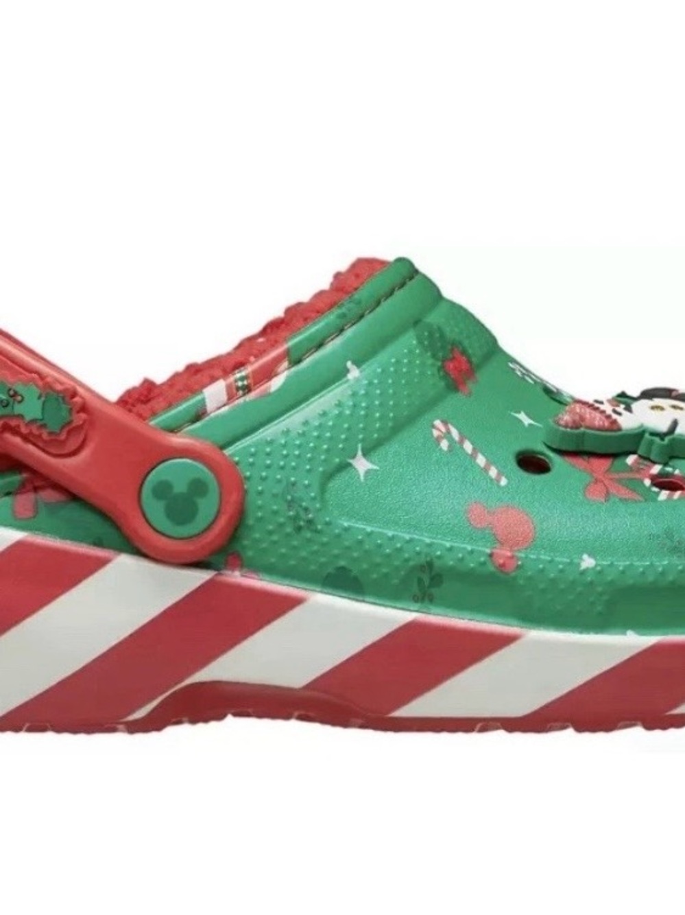 CROCS Disney Mickey Mouse Christmas Red Green Lined Clogs-Womens 6 OR Youth 4 - Picture 3 of 6
